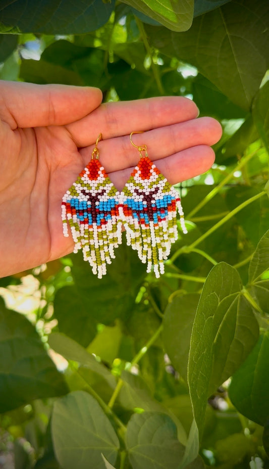 Folk Art Butterfly Beaded Earrings | Handmade Seed Bead Fringe Earrings