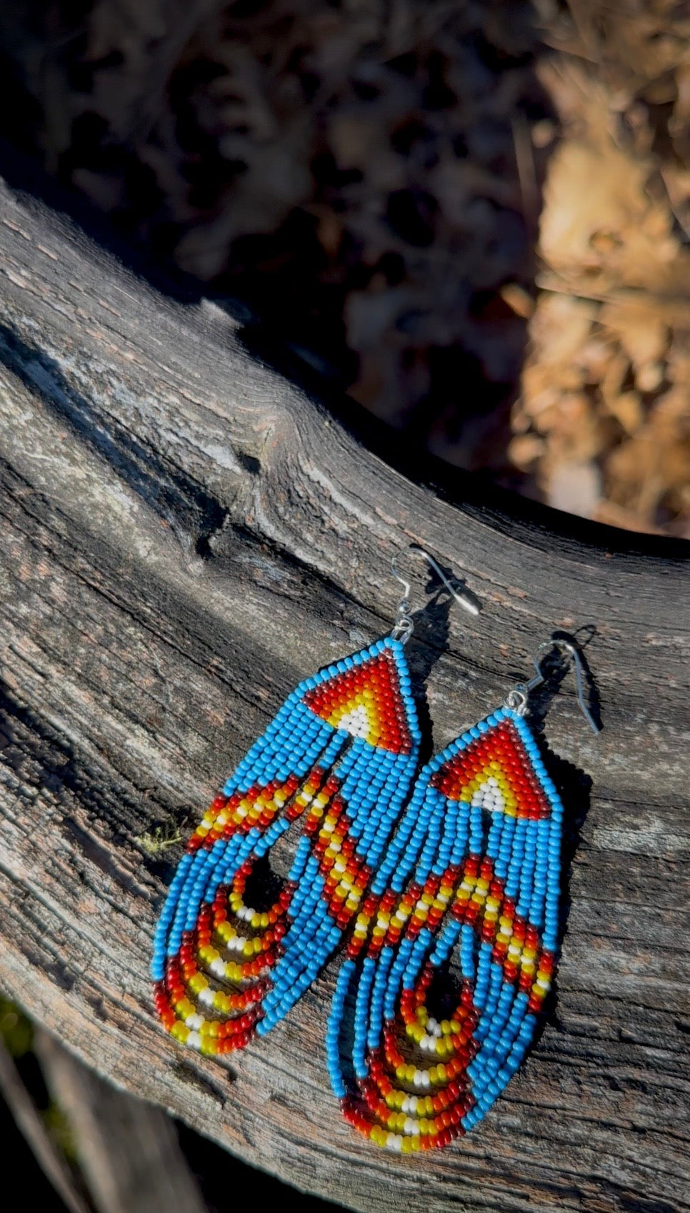 Bold Abstract Beaded Statement Earrings, Oversized Fringe, Colorful Brick Stitch Design
