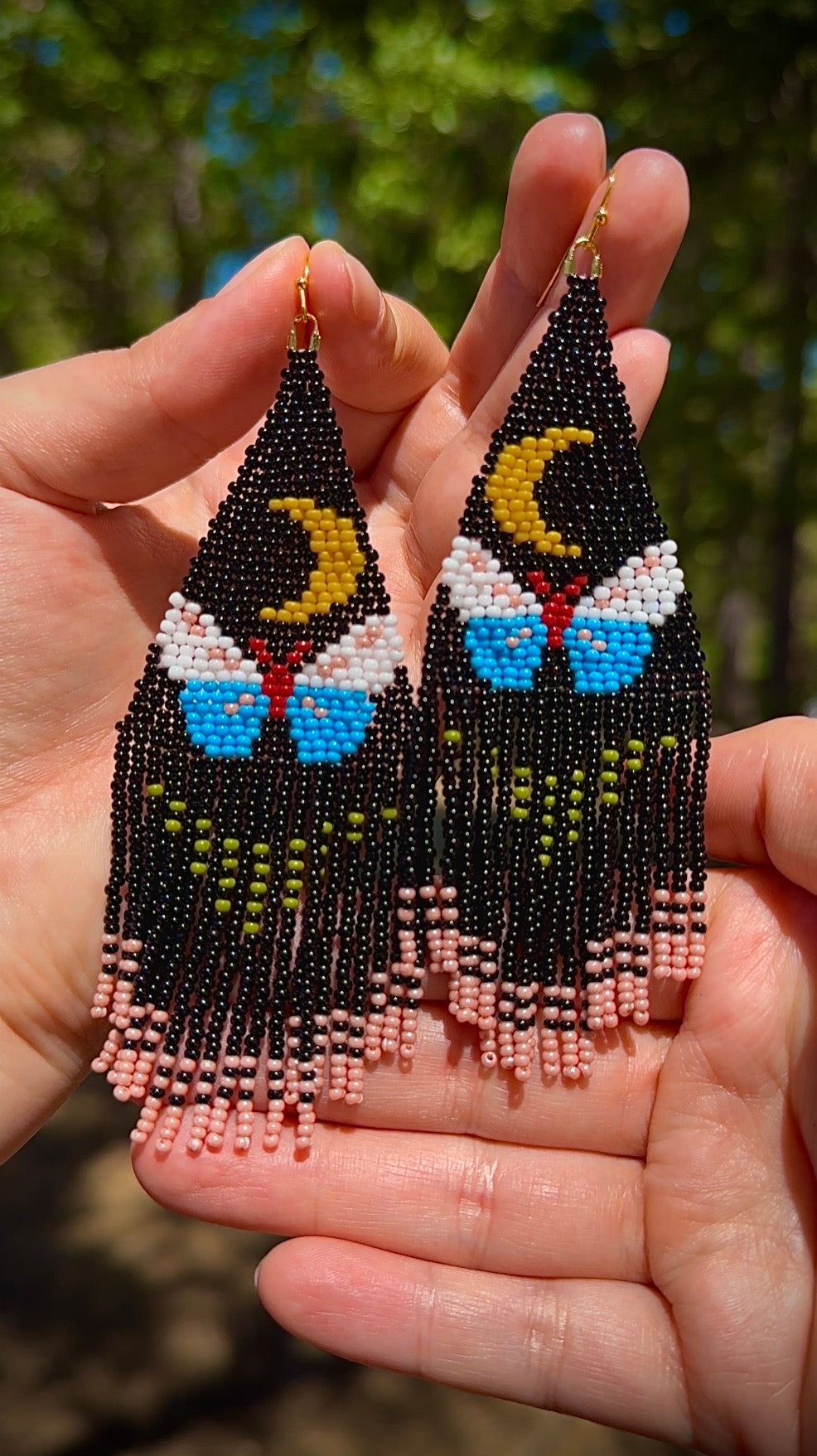 Moth & Moon Statement Beaded Earrings