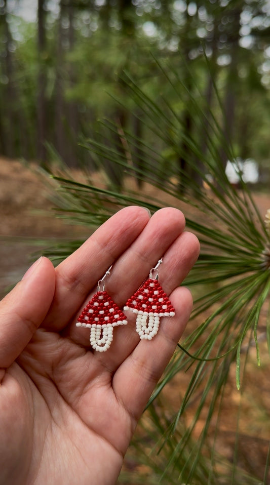 Red Mushroom Beaded Earrings – Cottagecore Statement Earrings