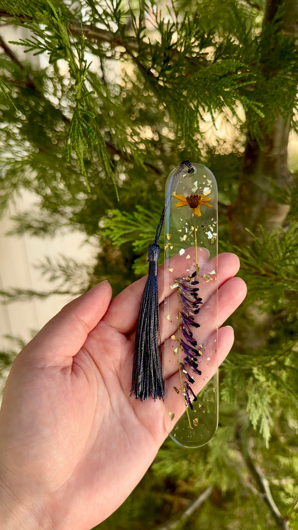 Yellow and Purple Wildflower Resin Bookmark