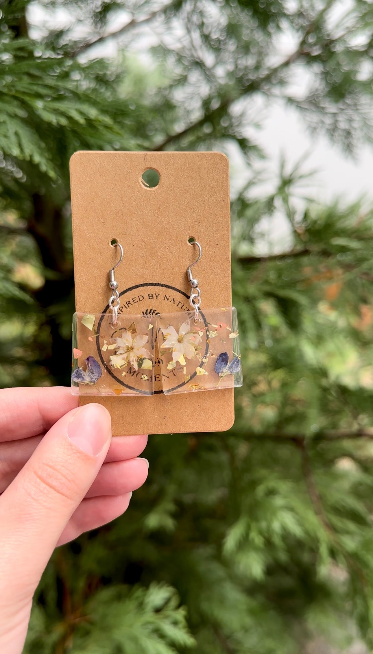 White Flower & Lupine Resin Earrings