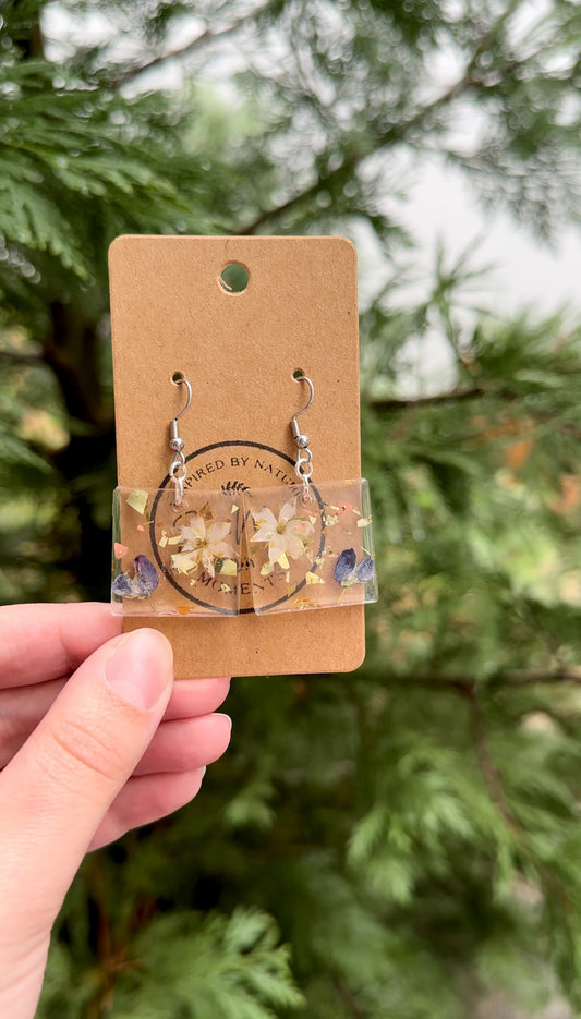 White Flower & Lupine Resin Earrings