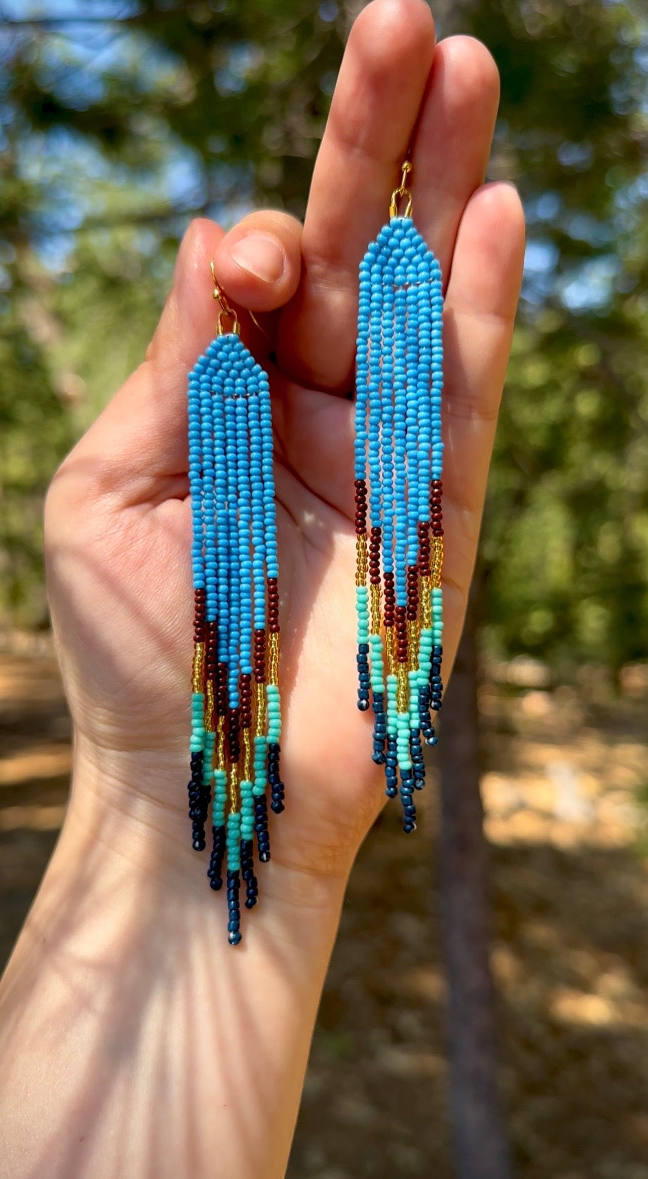 Blue Beaded Shoulder Duster Earrings