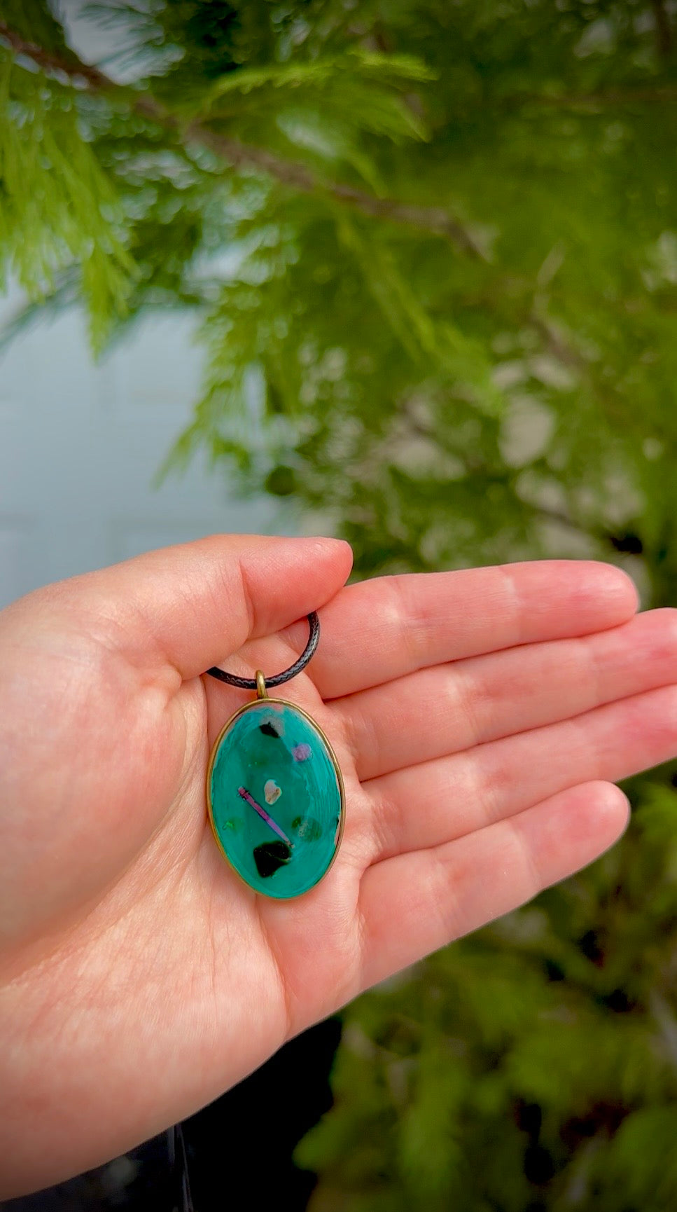 Monterey Sea Resin Pendant – Teal Ocean Oval Necklace