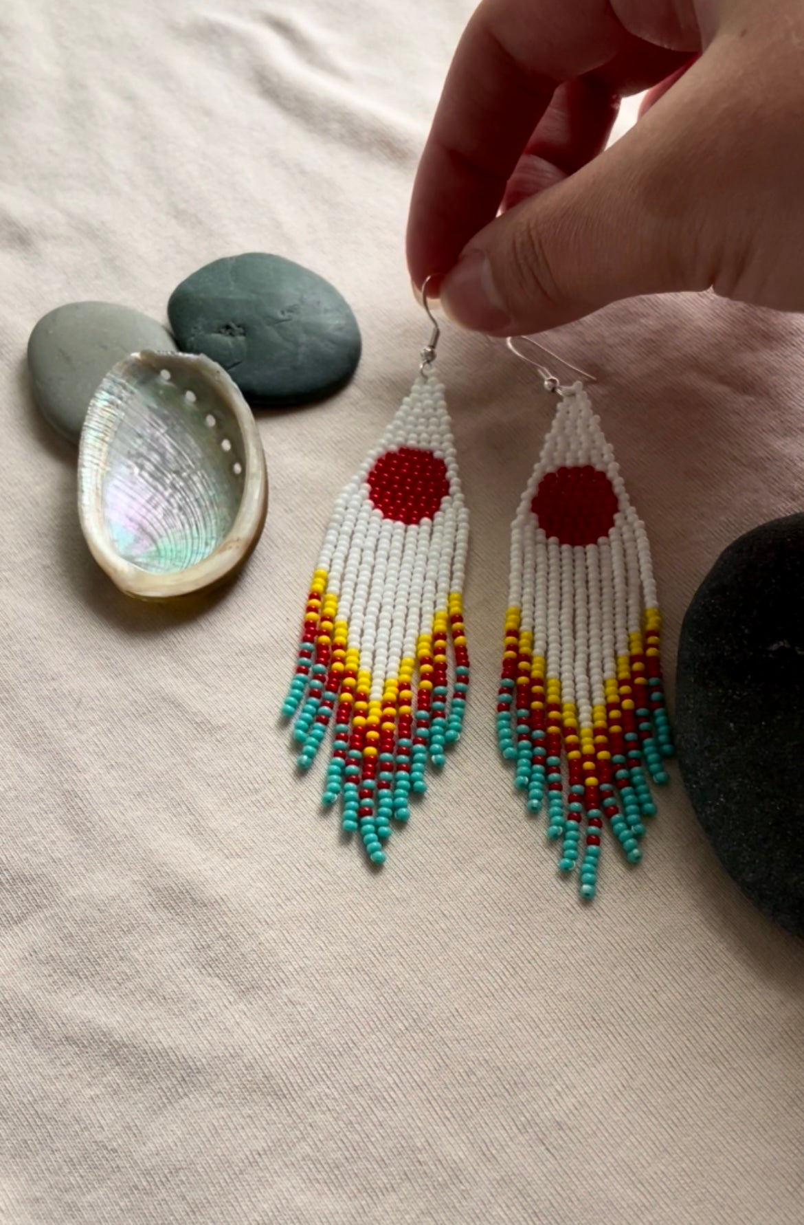 Red Sun Beaded Earrings