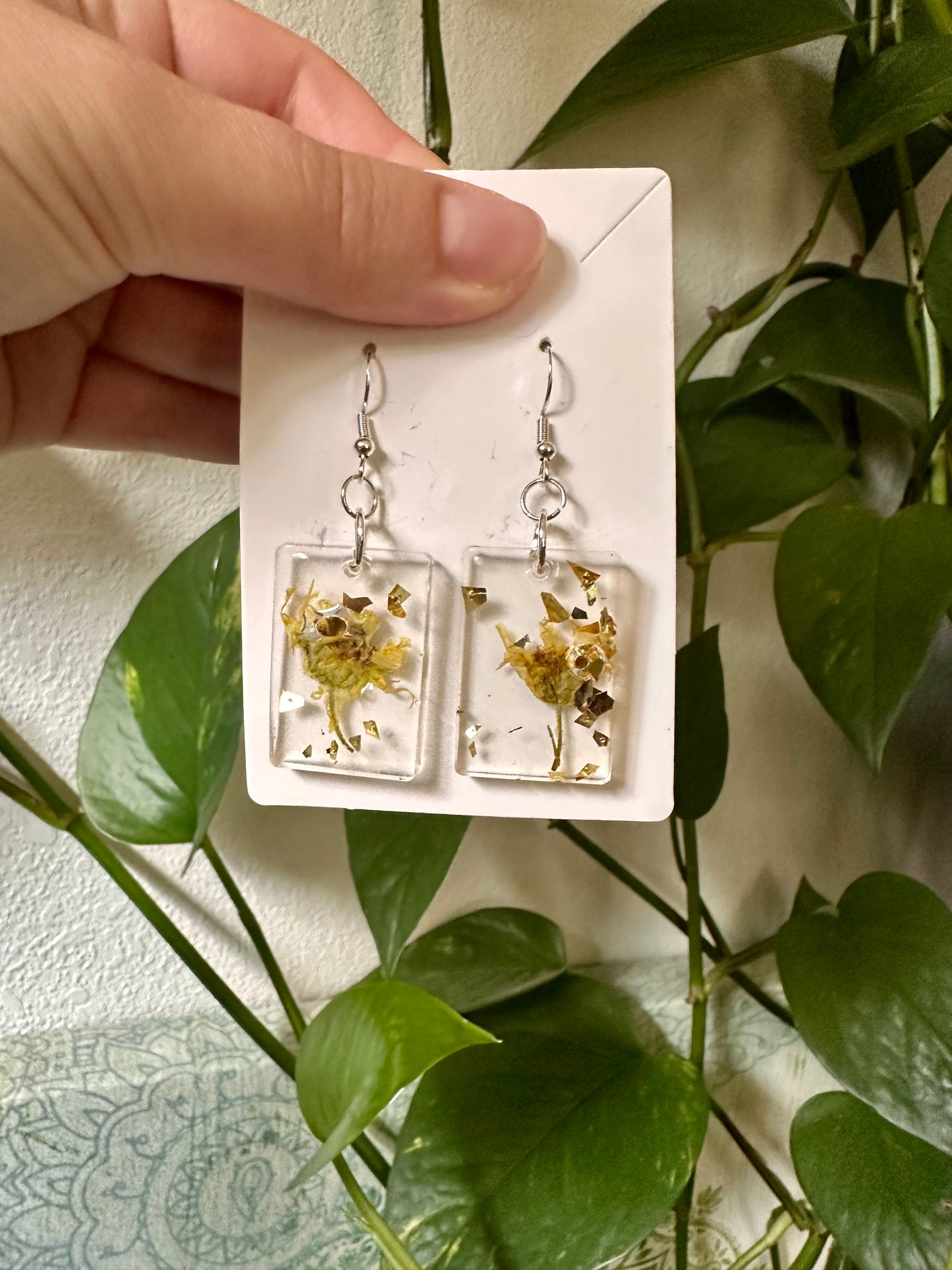 Yellow Bloom Pressed Flower Resin Earrings