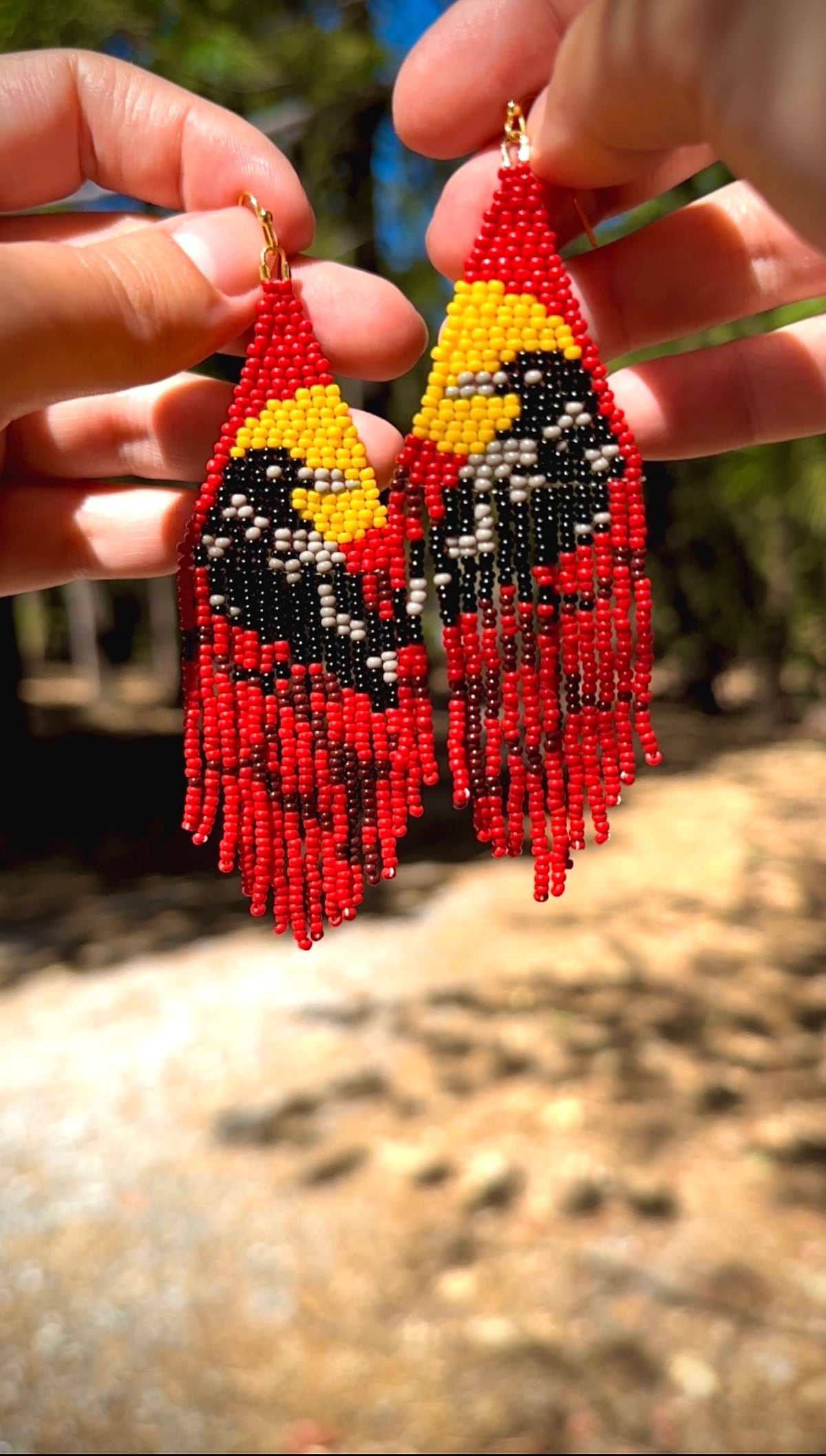Red Raven Beaded Fringe Earrings