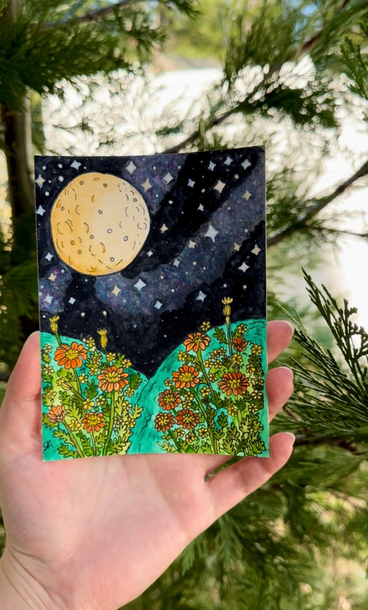 Flowers under Moon painting