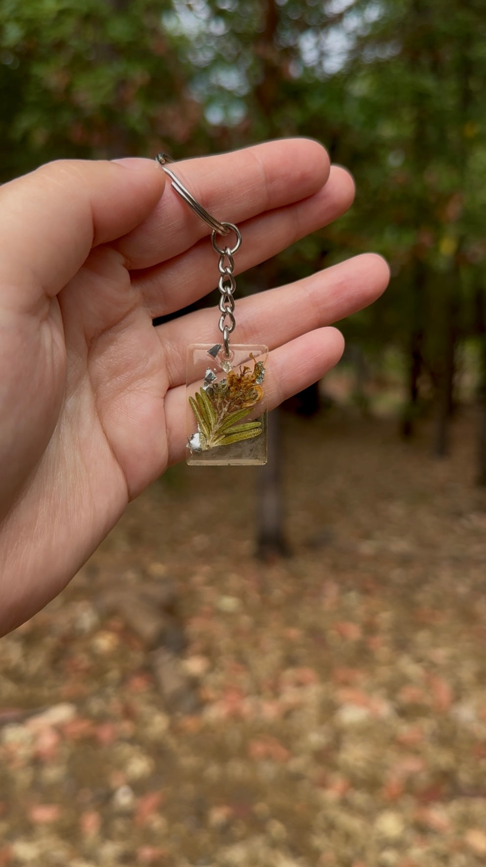 Square Rosemary Resin Keychain – With Silver Leaf