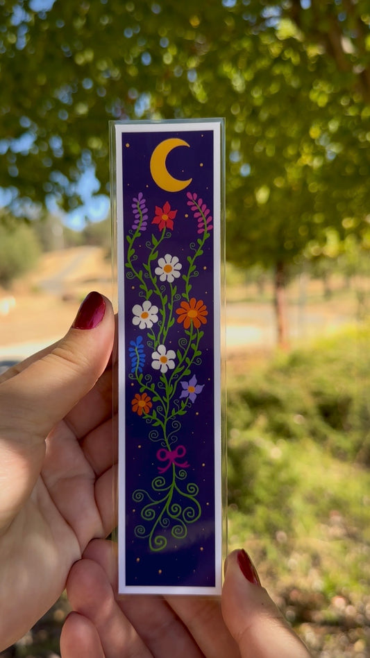 Moonlit Wildflower Bouquet Bookmark | Whimsical Folk Art