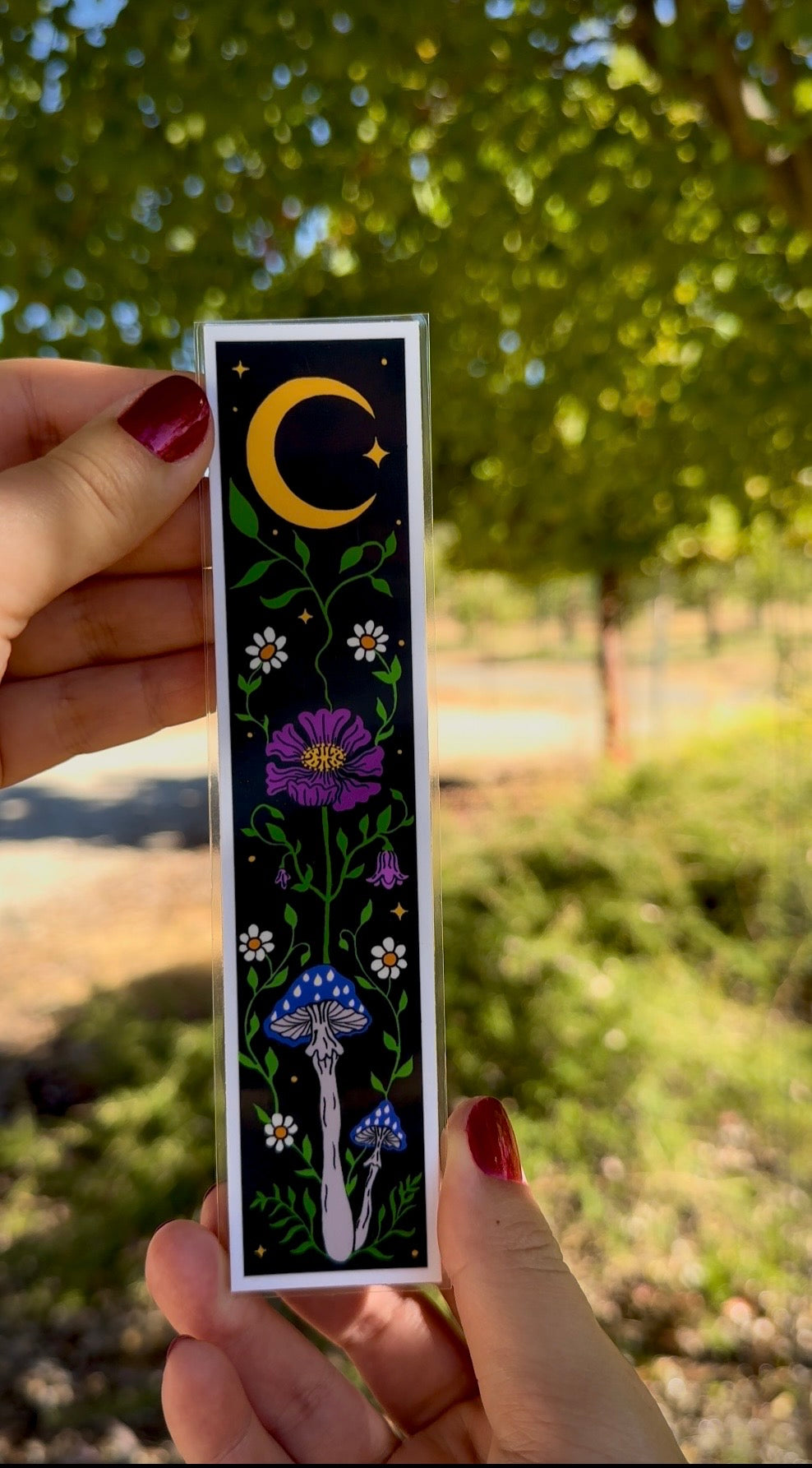 Moonlit Mushrooms & Wildflowers Bookmark | Whimsical Folk Art