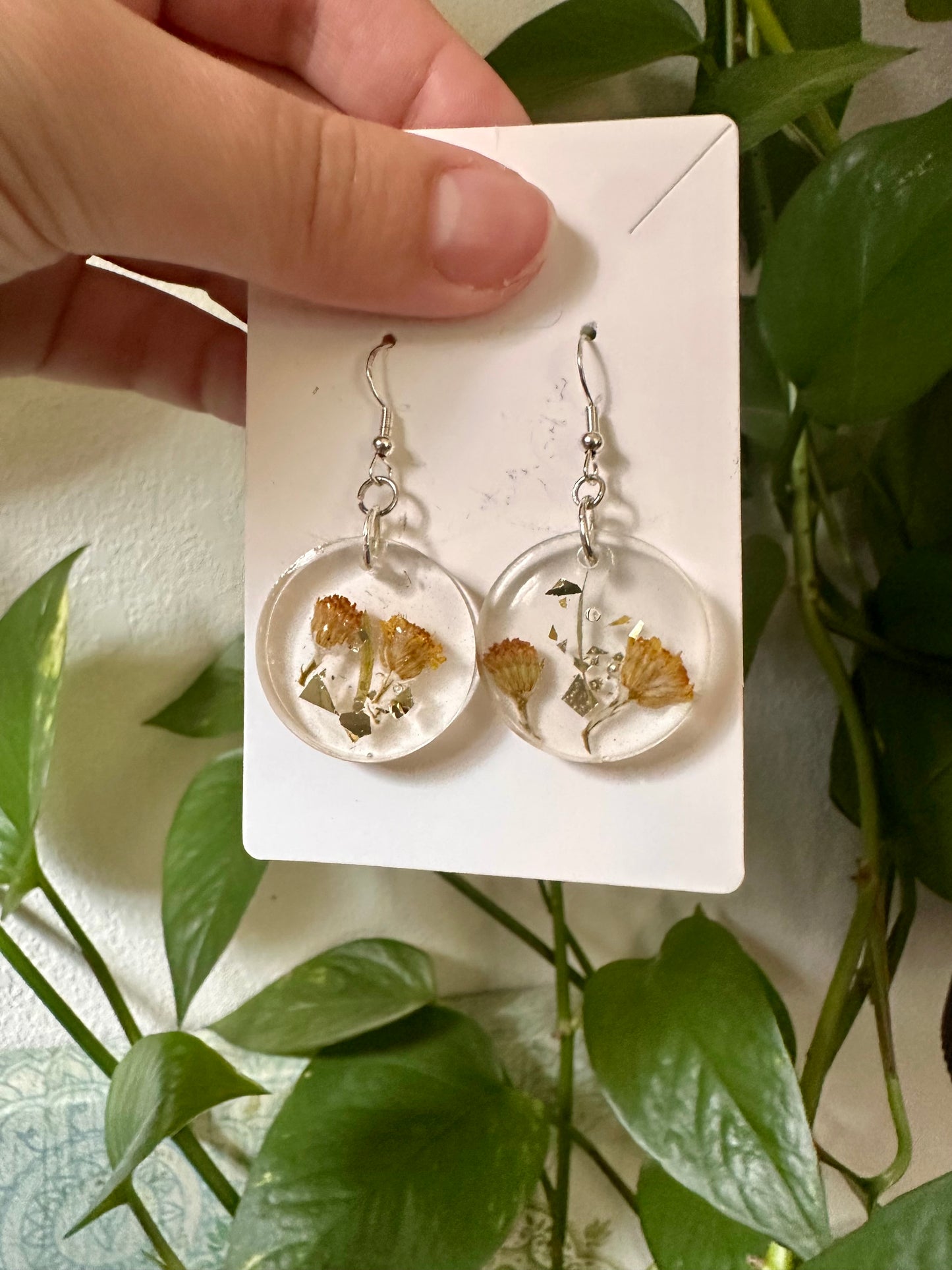 Dusty Miller Pressed Flower Resin Earrings