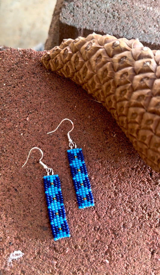 Blue Box Stitch Beaded Earrings