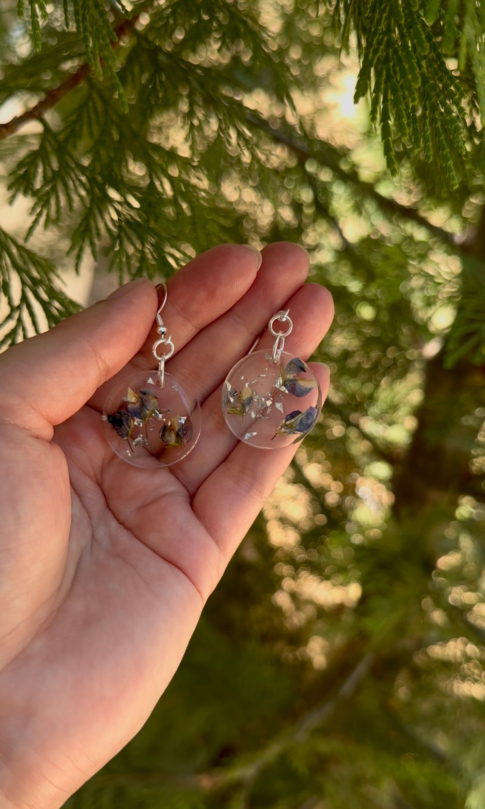 Round Lupine Flower Resin Earrings