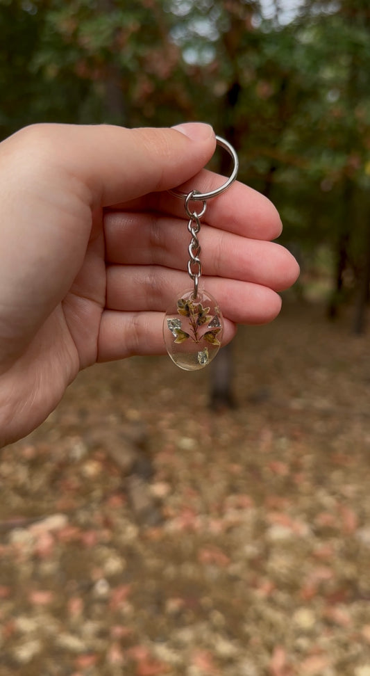 Teardrop Rosemary Resin Keychain – Silver Flake Nature Keepsake