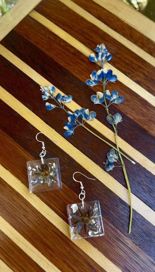 Square Borage Flower Resin Earrings