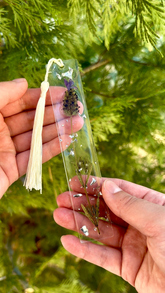 Lavender Resin Bookmark with Silver Flakes & White Tassel