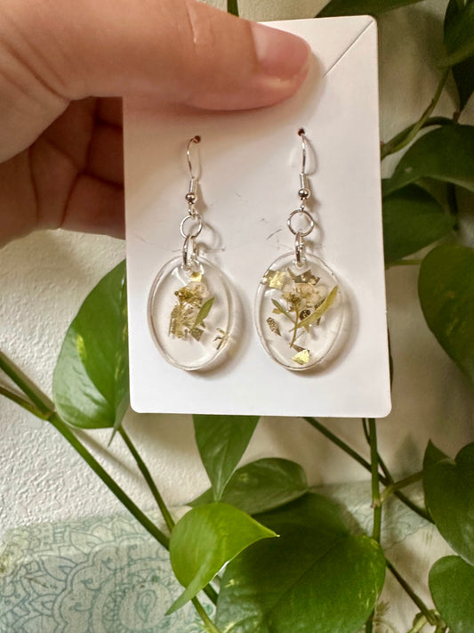 Alyssum Blooms and Leaf Resin Earrings