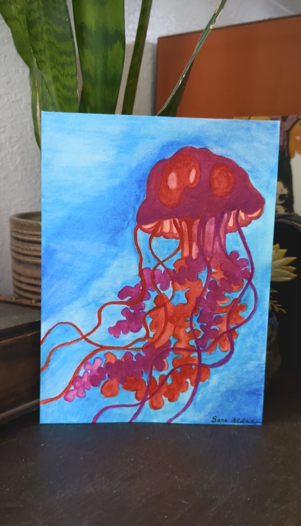 “Cosmic Drift” Original Jellyfish Watercolor Painting | 5.5x8.5