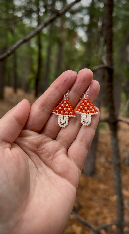 Orange Mushroom Beaded Earrings – Whimsical Cottagecore Jewelry