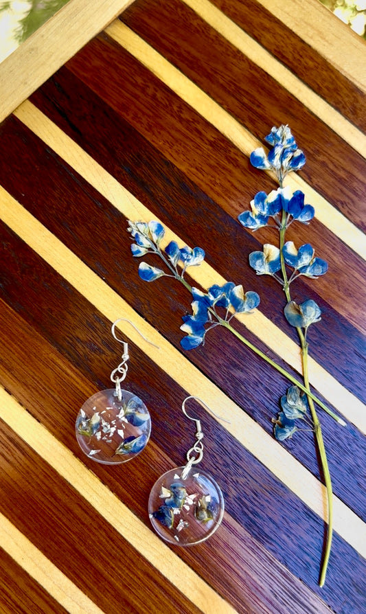 Round Lupine Flower Resin Earrings