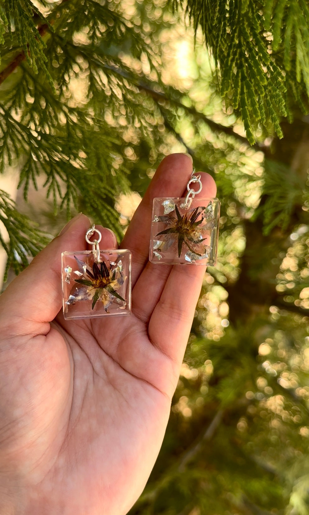 Square Borage Flower Resin Earrings