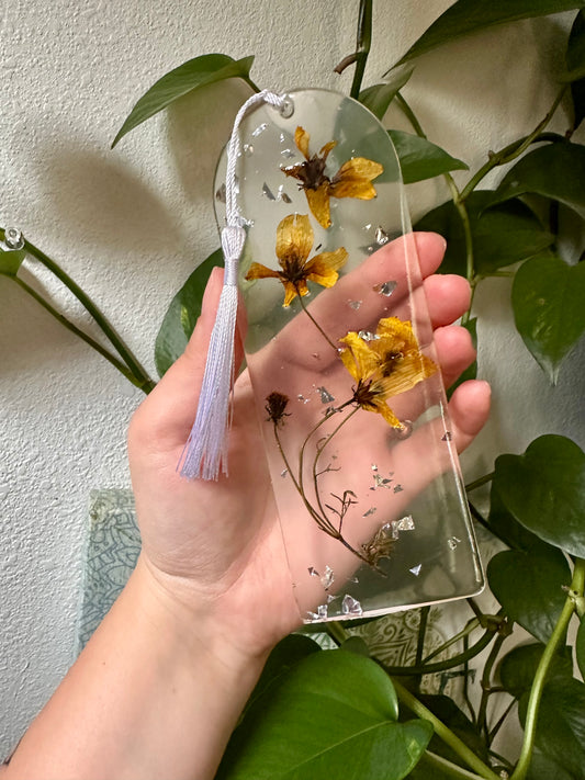 Three Yellow Flower Pressed Flower Bookmark