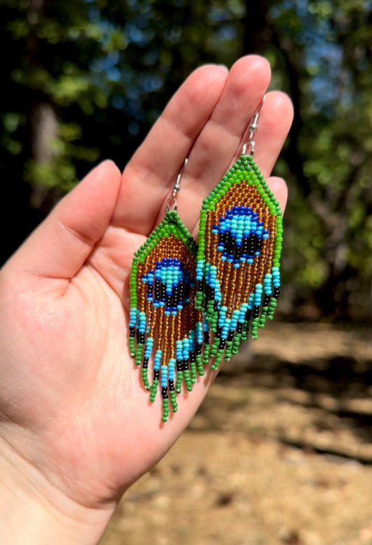 Peacock Feather Beaded Earrings