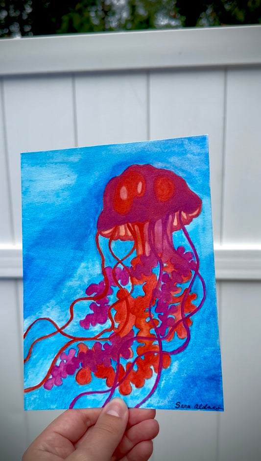 “Cosmic Drift” Original Jellyfish Watercolor Painting | 5.5x8.5