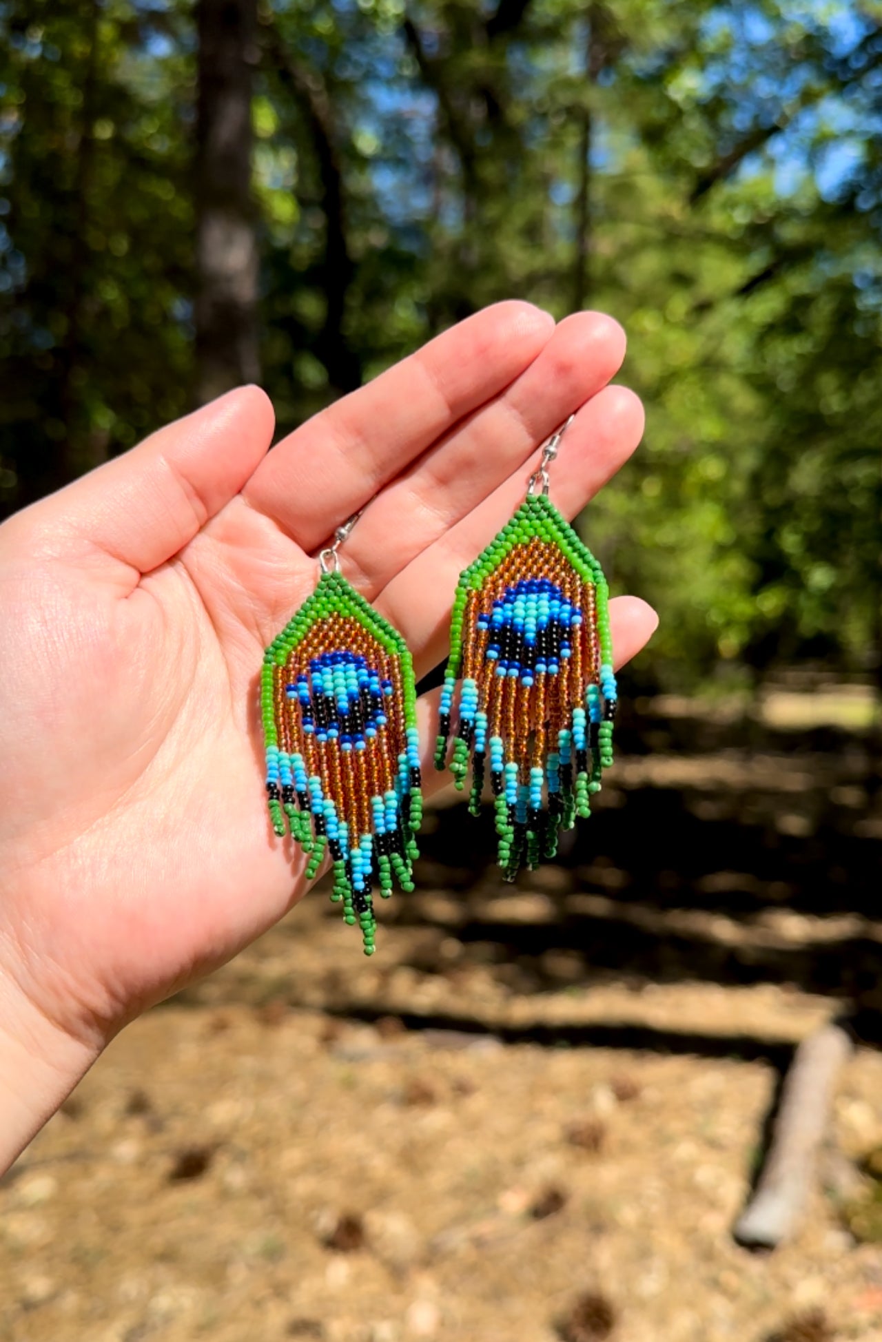 Peacock Feather Beaded Earrings