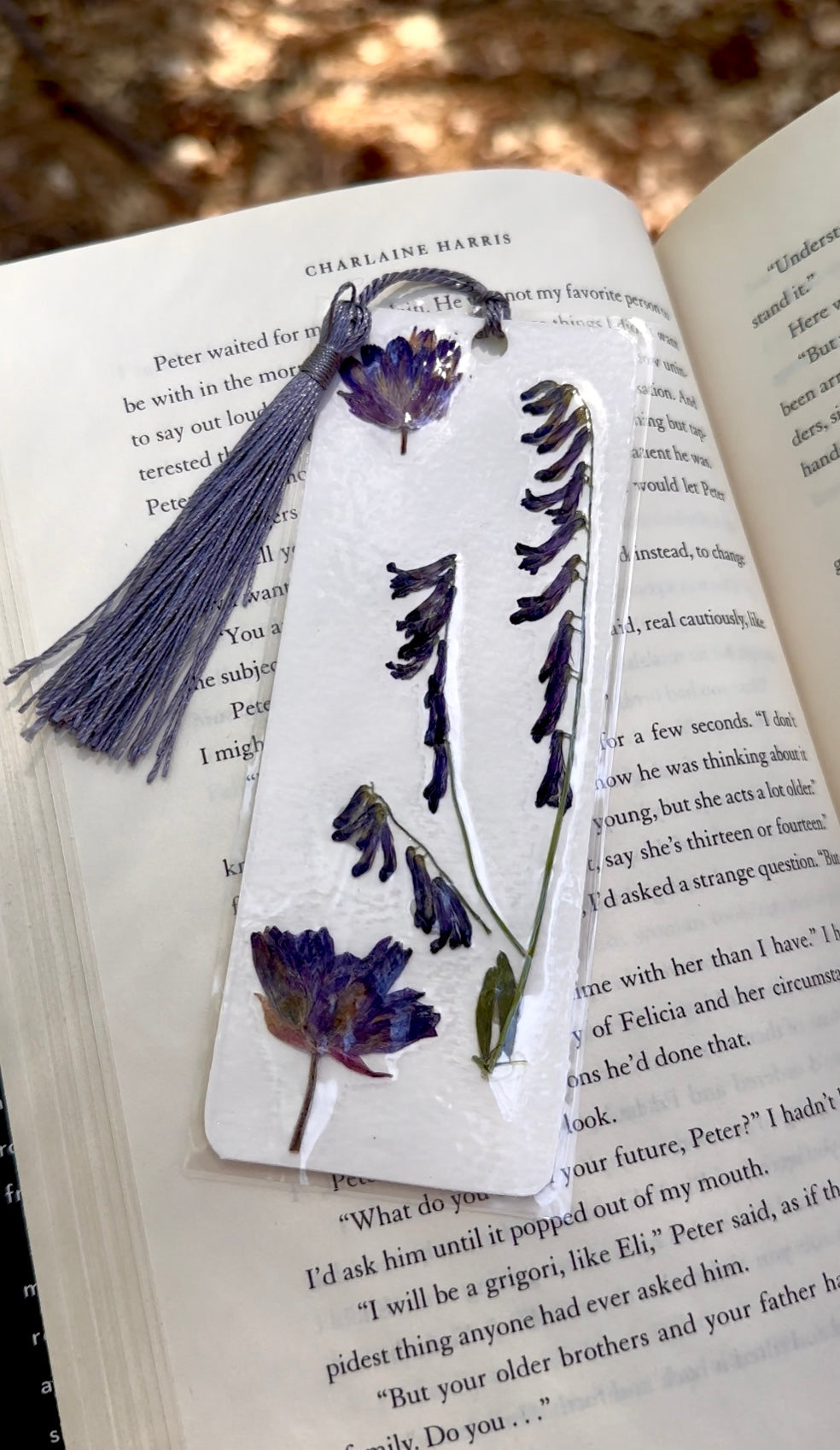 Pressed Flower Bookmark – Purple Wildflower Cascade, Purple Tassel