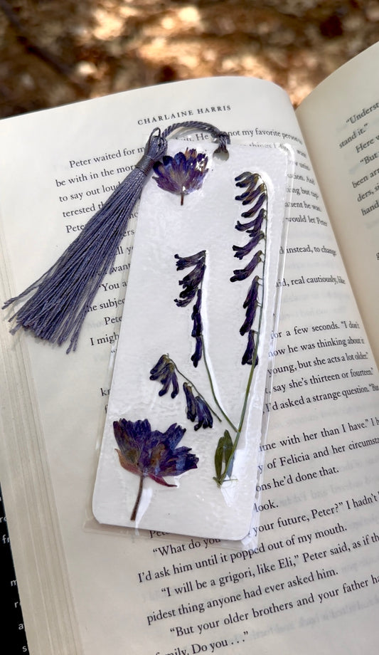 Pressed Flower Bookmark – Purple Wildflower Cascade, Purple Tassel