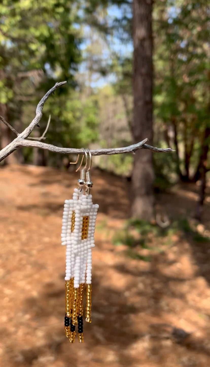 White and Gold Beaded Earrings