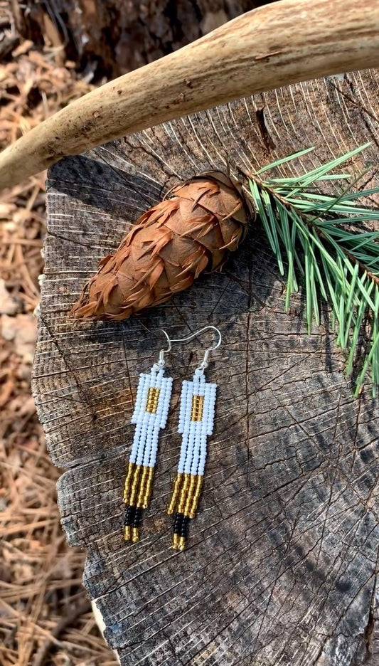 White and Gold Beaded Earrings