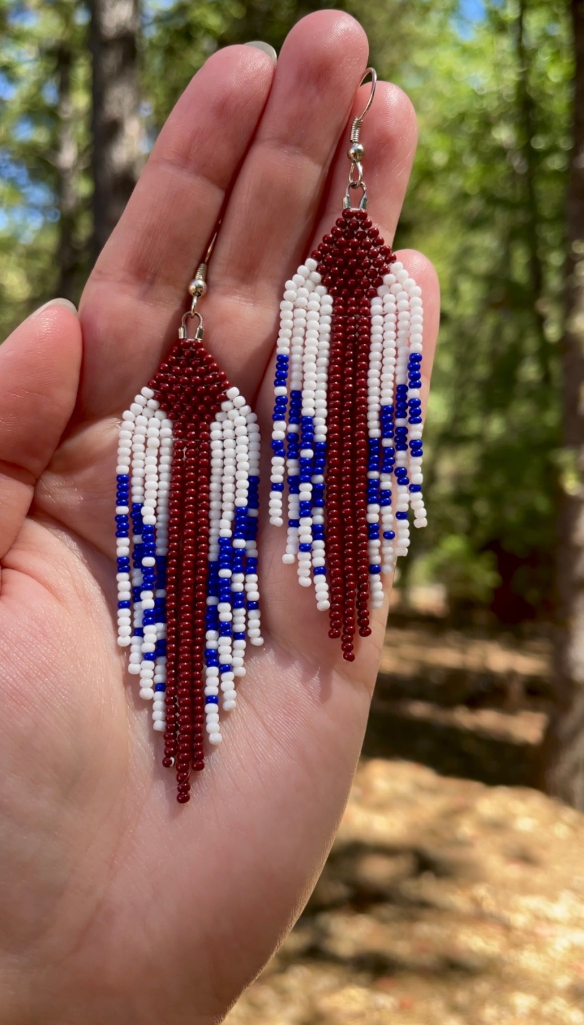 Burgundy and Blue Chevron Beaded Earrings