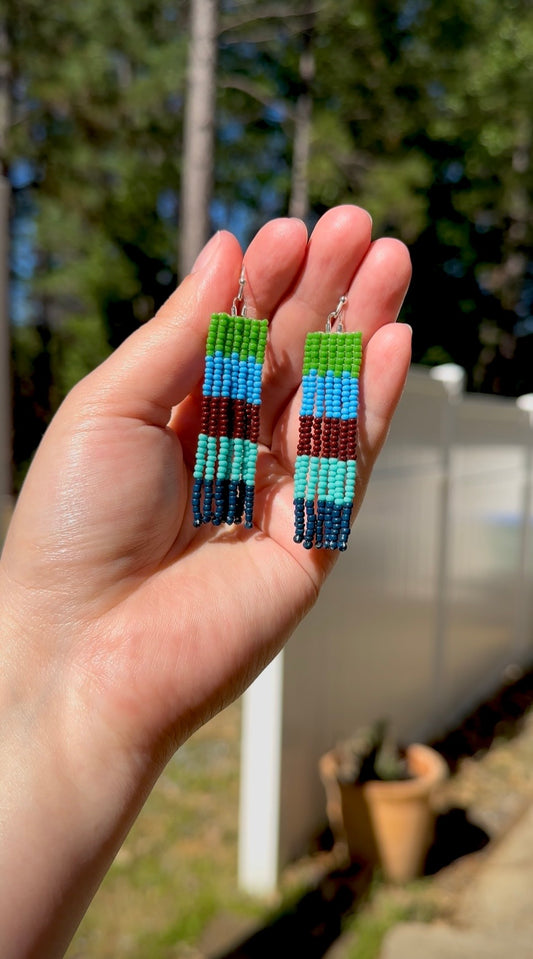Earthy Stripe Seed Bead Fringe Earrings