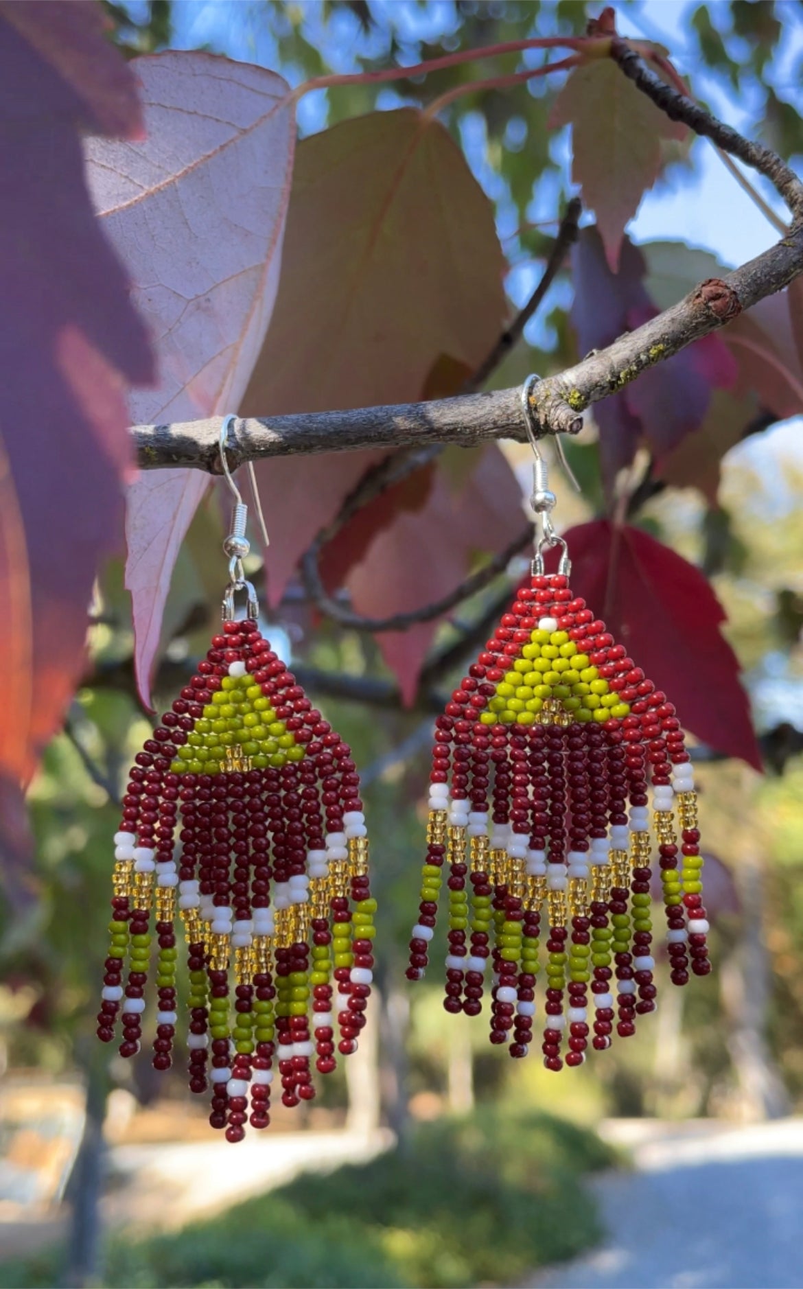 Burgundy Beaded Earrings