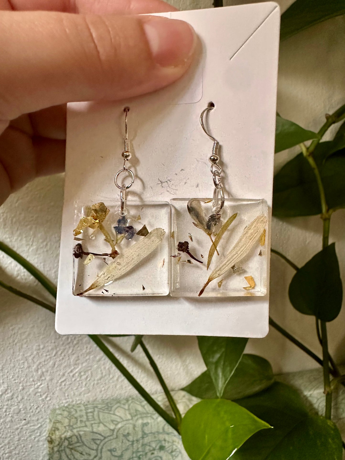 Daisy Petal and Lupine Pressed Flower Resin Earrings