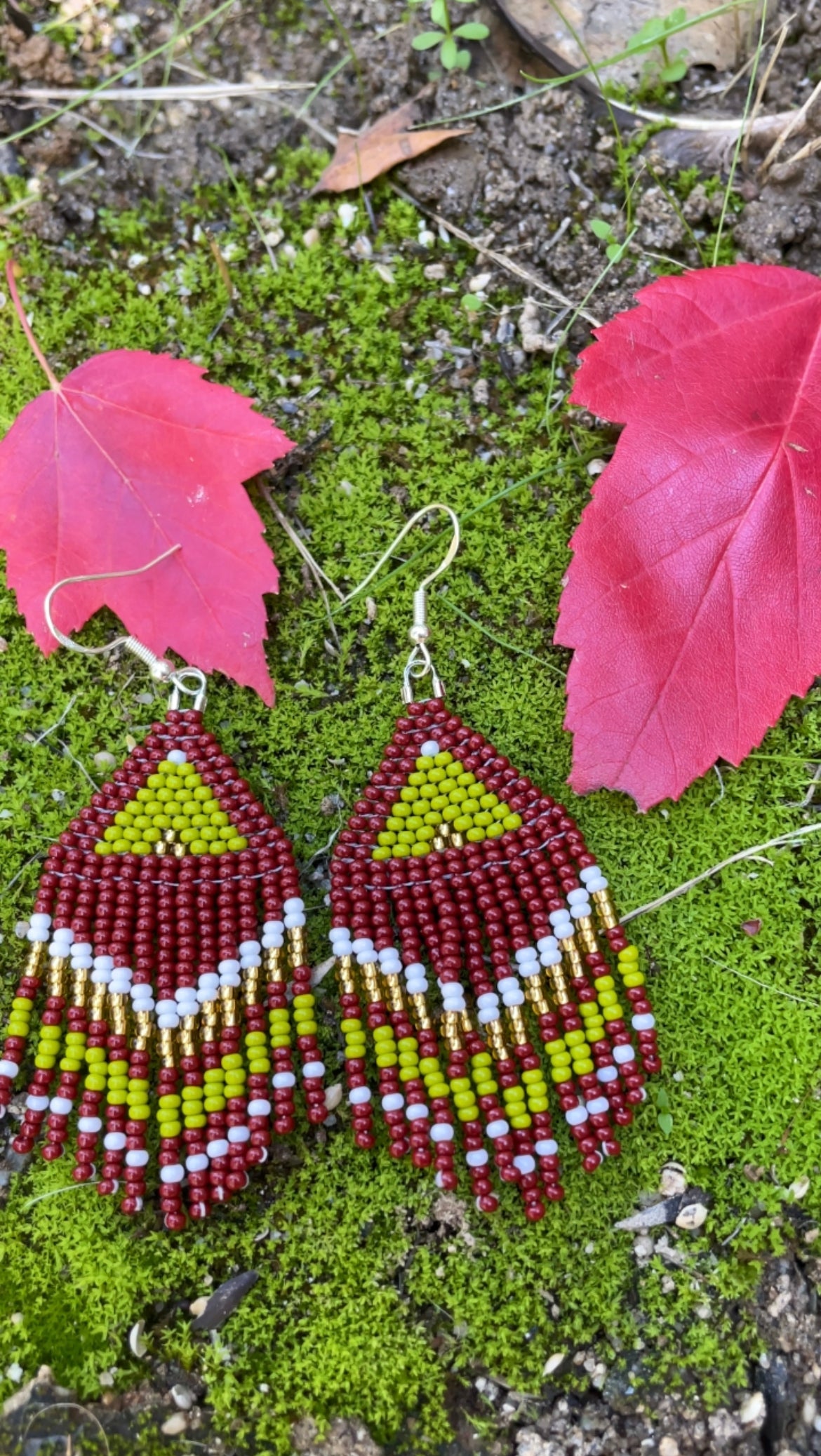 Burgundy Beaded Earrings