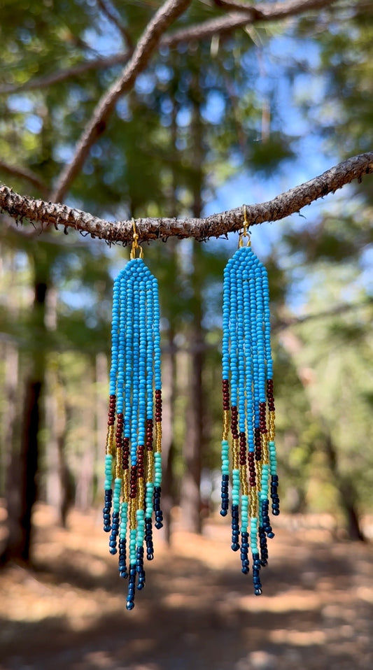 Blue Beaded Shoulder Duster Earrings