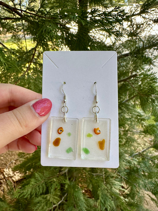 Sea glass, sea snail, resin earrings