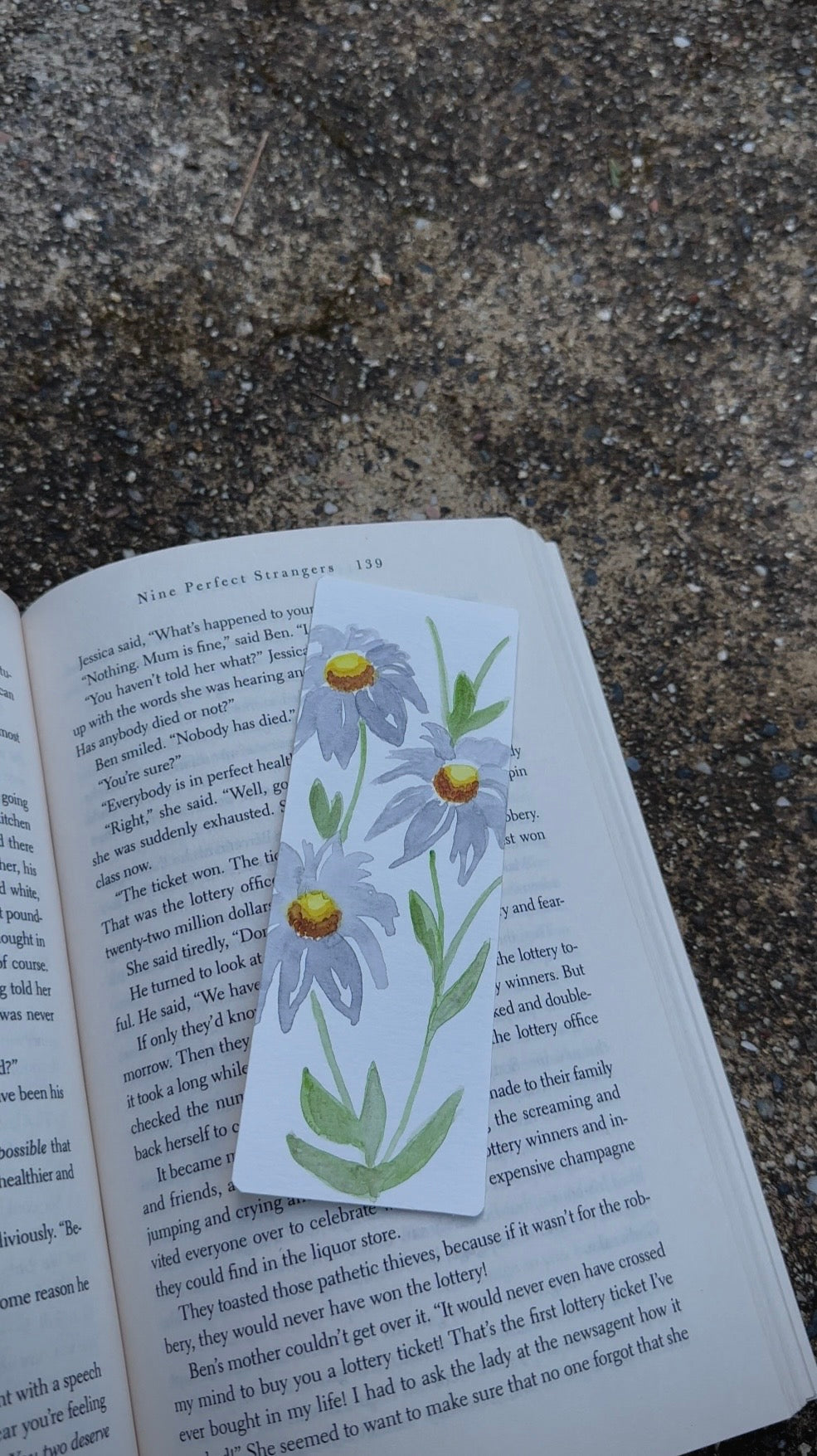 Hand Painted Watercolor Daisy Bookmark – Whispy Green Botanical Design