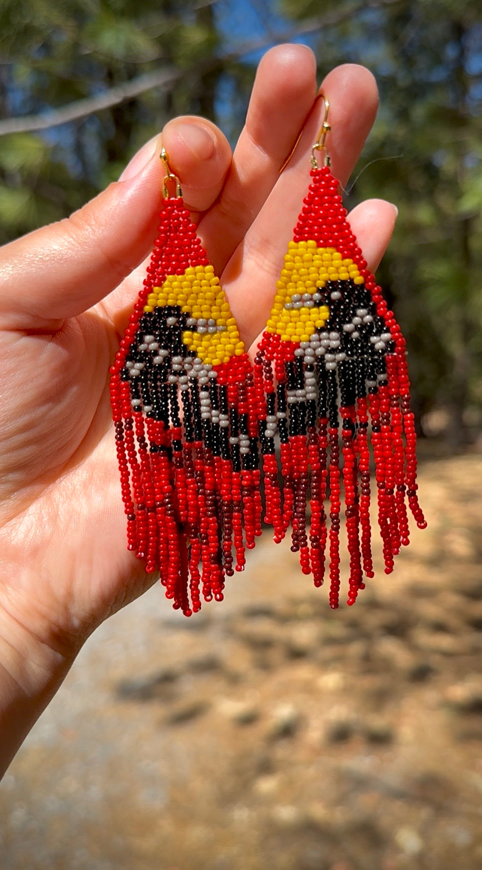Red Raven Beaded Fringe Earrings