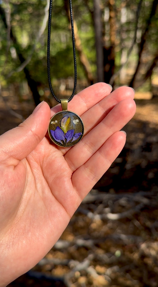 Bold Purple Wildflower Resin Pendant Necklace – Lupine & Delphinium