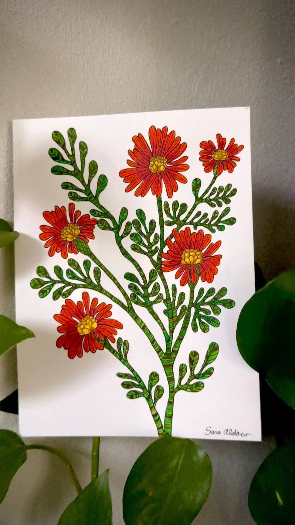 Vibrant Orange Floral Watercolor Painting – Original Botanical Art 5.5x7.5