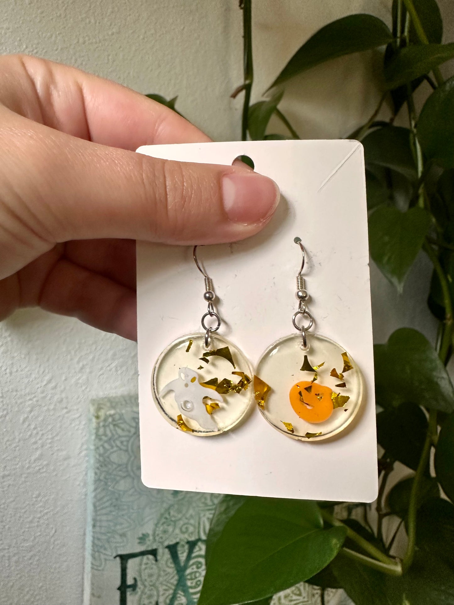Ghost and Pumpkin Charm Resin Earrings