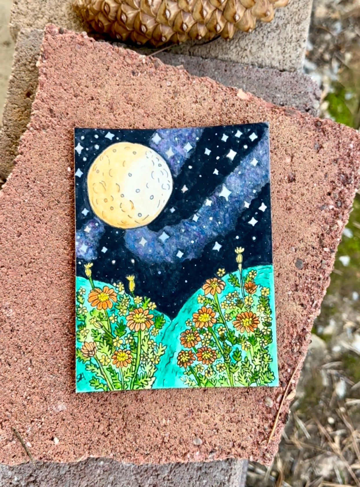 Flowers under Moon painting
