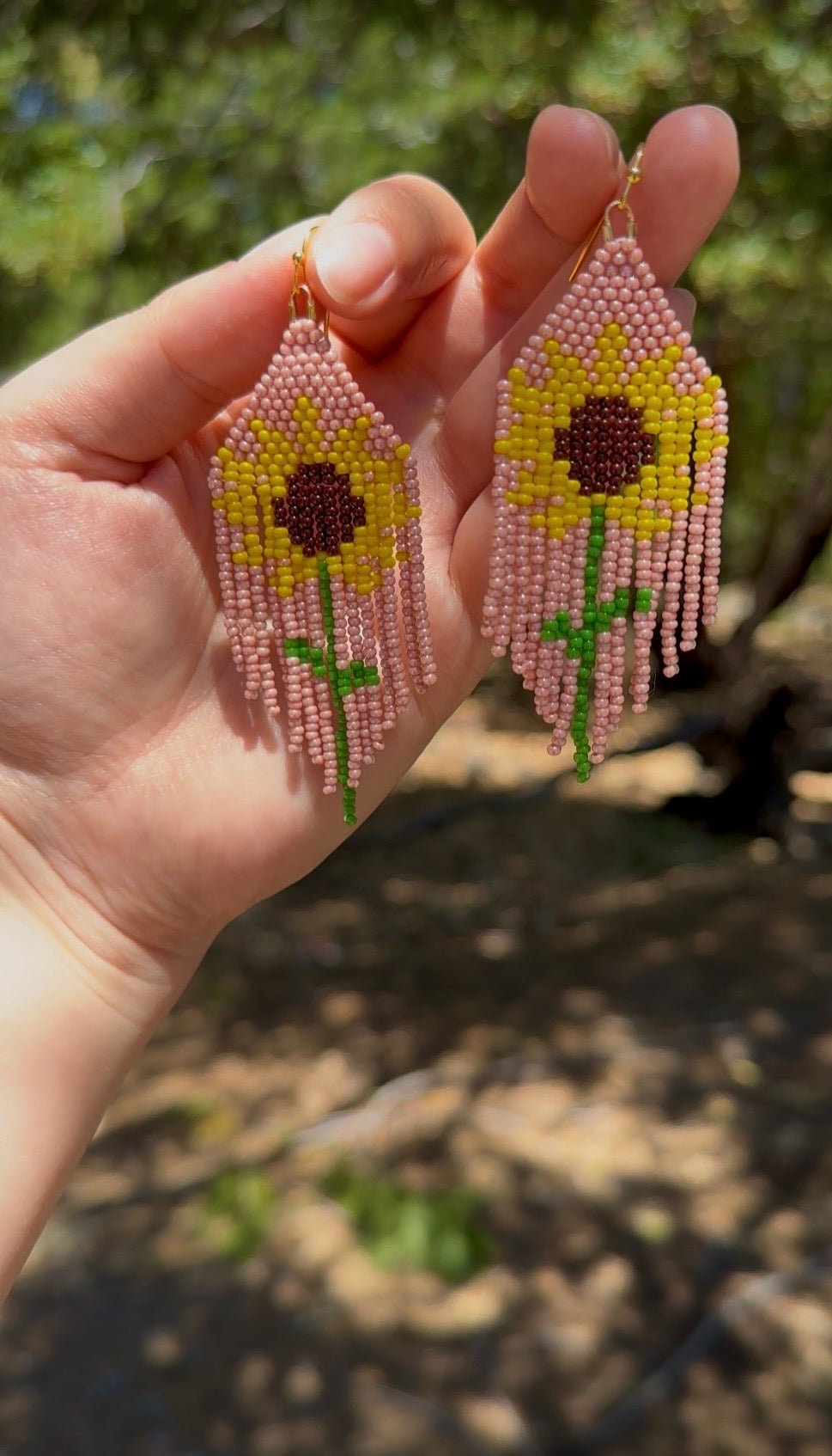 Blush Sunflower Beaded Fringe Earrings