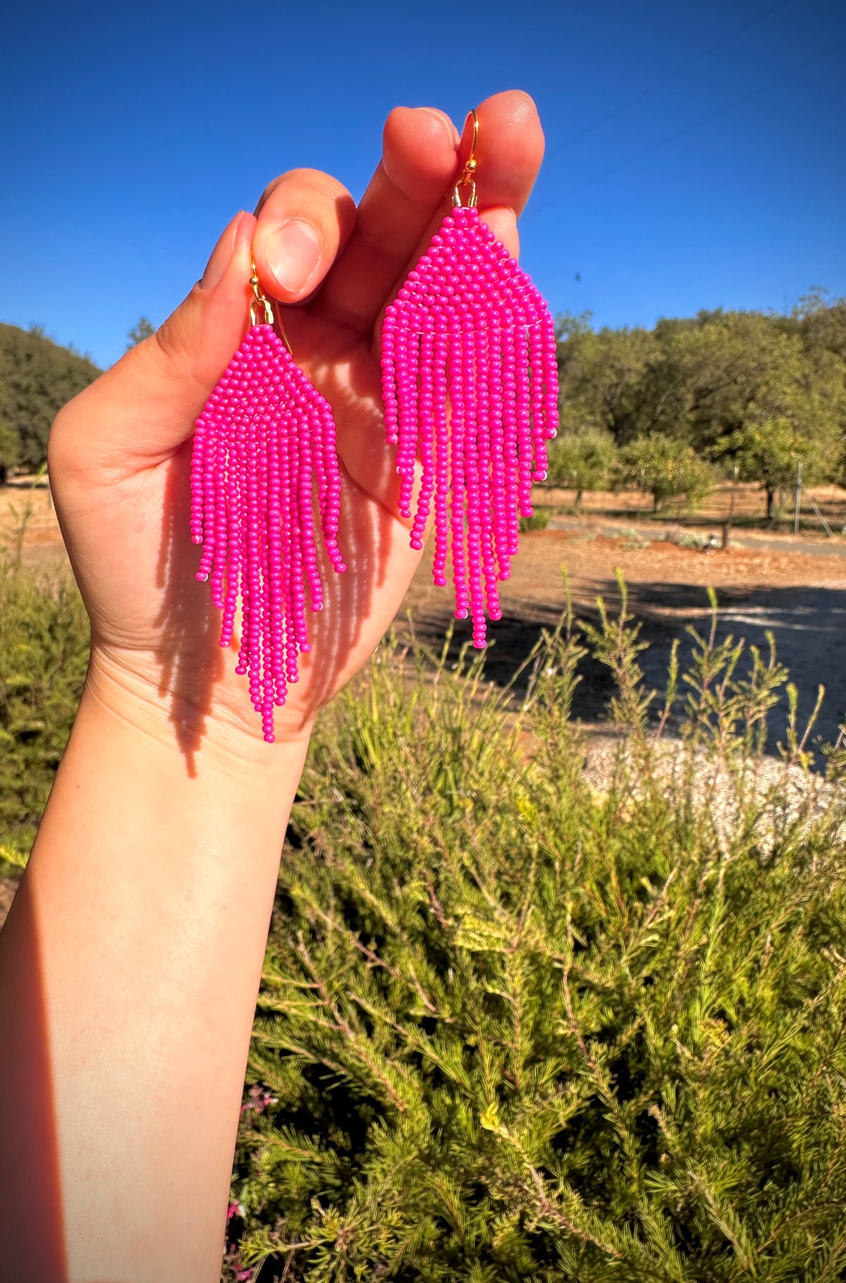Custom Hot Pink Beaded Earrings